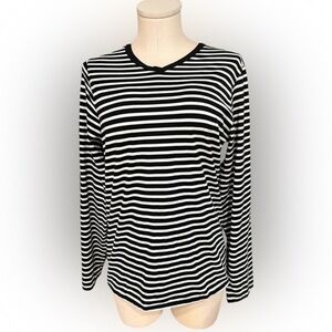 MURANO liquid luxury black and white striped long sleeve top
